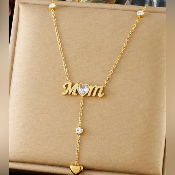 Jewelry - 18K Gold Plated Mom Necklace | CZ Heart Drop Necklace | Mother’s Day Gift